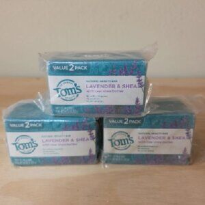 6X Tom's of Maine Natural Beauty Bar Soap, Lavender & Shea With Raw Shea Butter